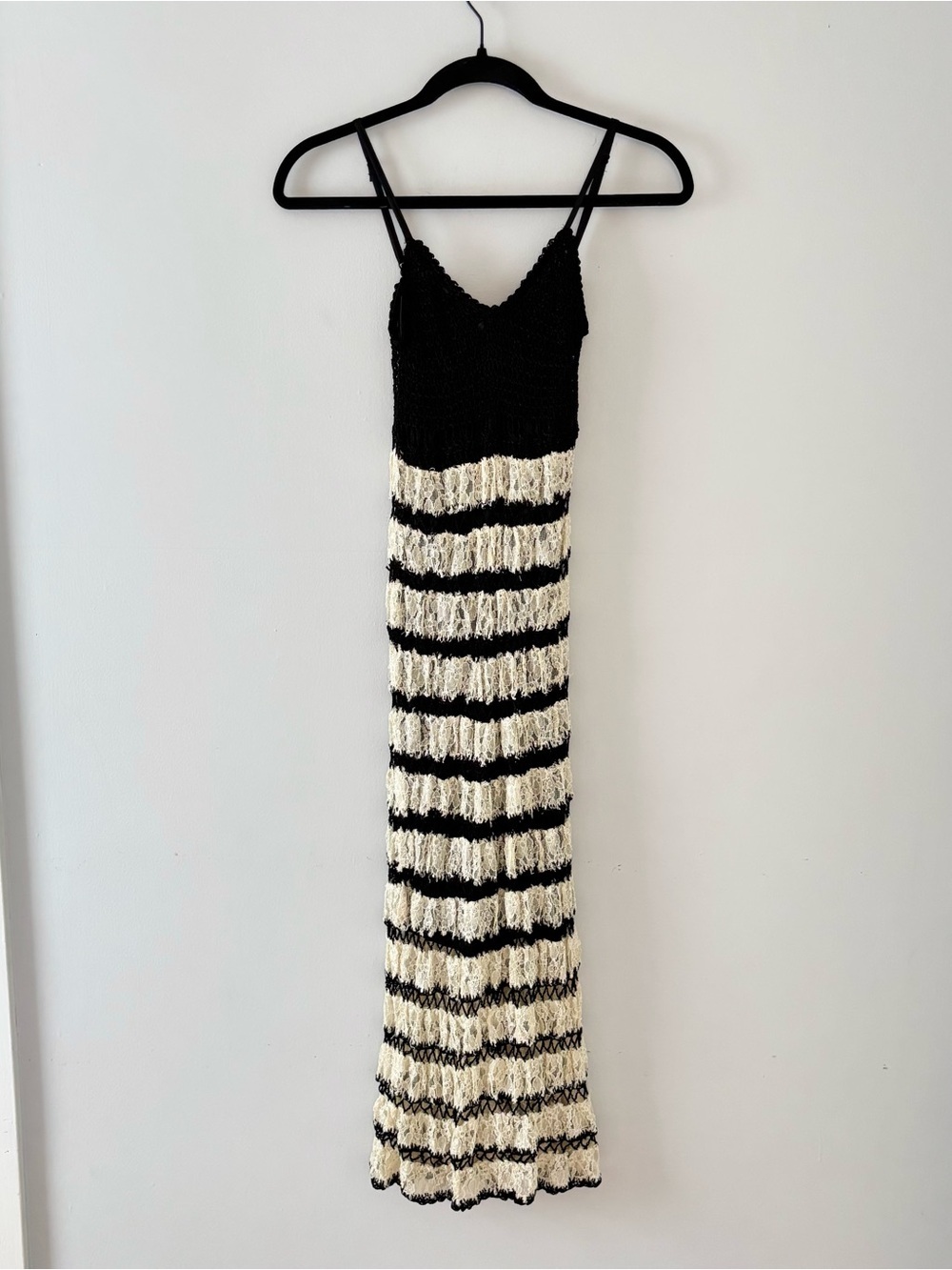Free People NWT Crochet Lace Knit Midi Dress Stretch Bodycon Stripes Beachy